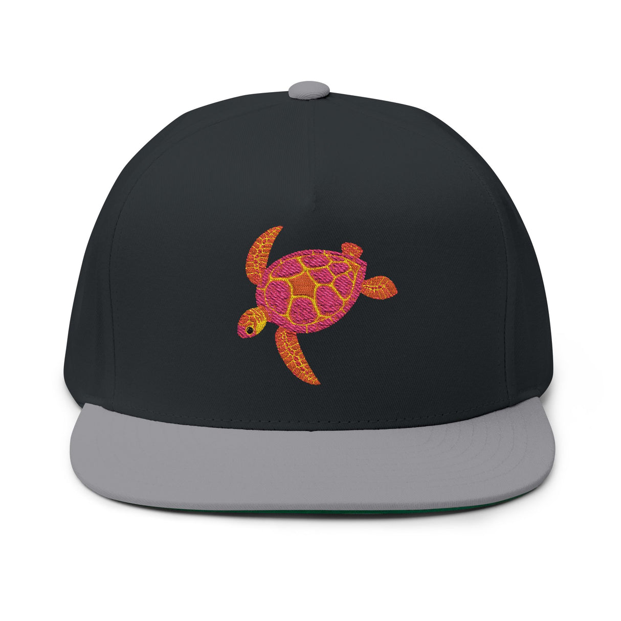 Pink Red and Orange Embroidered Sea Turtle Flat Bill Cap