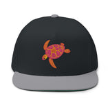 Pink Red and Orange Embroidered Sea Turtle Flat Bill Cap