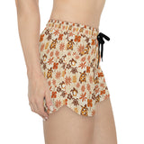 Retro Brown and Orange Tropical Sea Turtle Print Womens Shorts