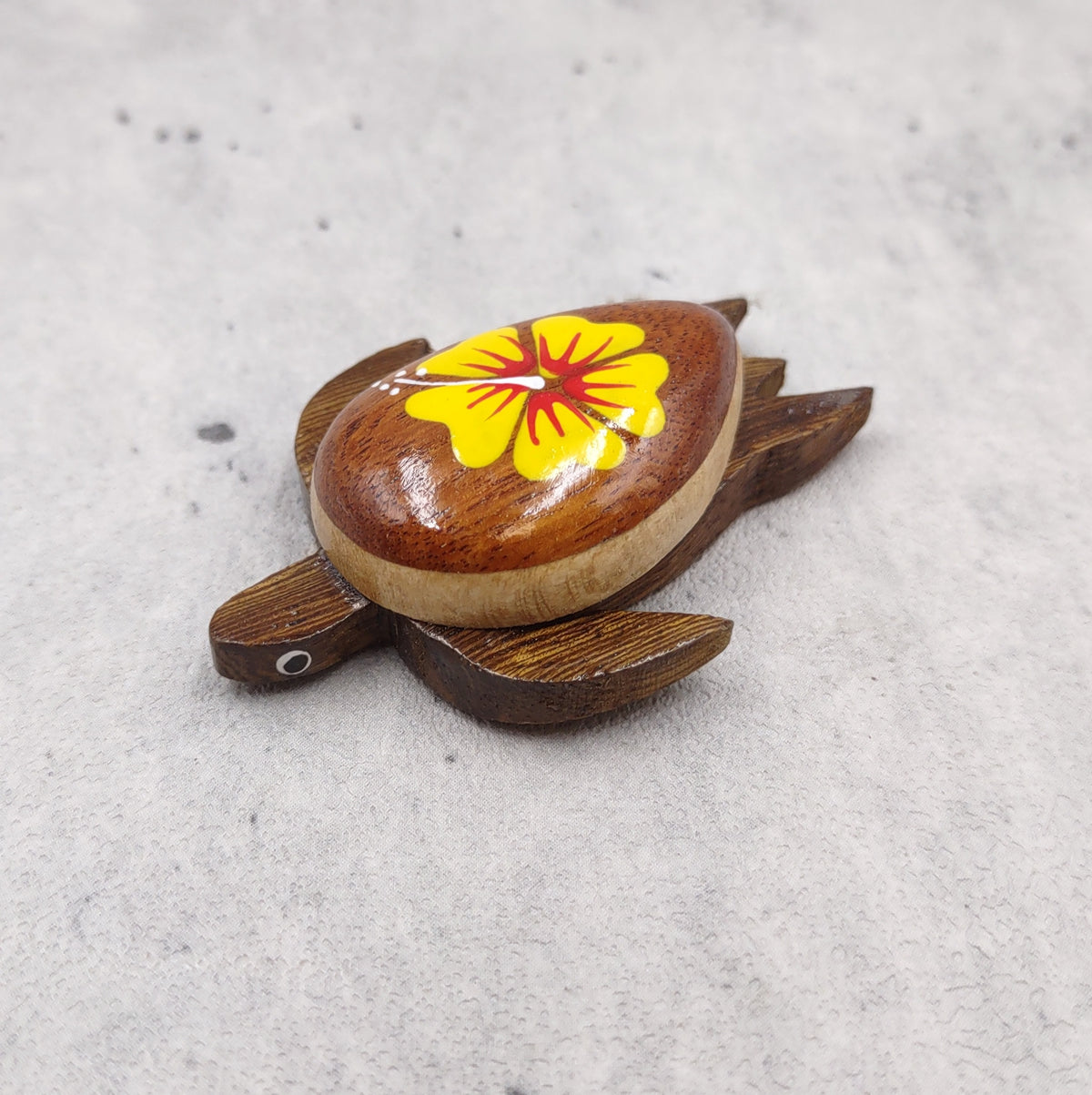 Wooden Sea Turtle Magnet Yellow Hibiscus Flower (1 magnet approx. 2+ inches) Wood Sea Turtle Magnet gift for fridges cabinets doors!