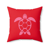 Red and Pink Sea Turtle Pillow, Faux Suede Pillow - 4 sizes