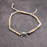 Sea Turtle Charm Bracelet Taupe Beige White Cord (approx. 5-7+ inches AROUND) Tan white Sea Turtle Cord Bracelet great for gifting!