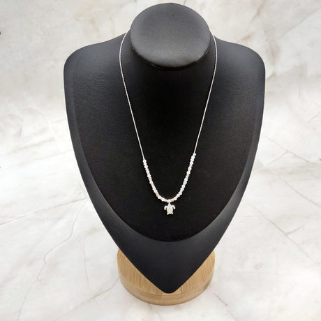 Sea Turtle Charm Necklace Pink Peach White Beads Silver Color (approx. 14+ inches AROUND) Sea Turtle Necklace Jewelry for seaside wear!