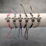 Sea Turtle Charm Bracelet Pink White Cord (approx. 5-7+ inches AROUND) Rose Carnation Sea Turtle String Bracelet Jewelry a thoughtful gift!
