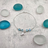 Sea Turtle Anklet Aqua Blue Beads Silver Color (approx. 9+ inches AROUND) Cute Blue Sea Turtle Charm Anklet for any beachy outfit!
