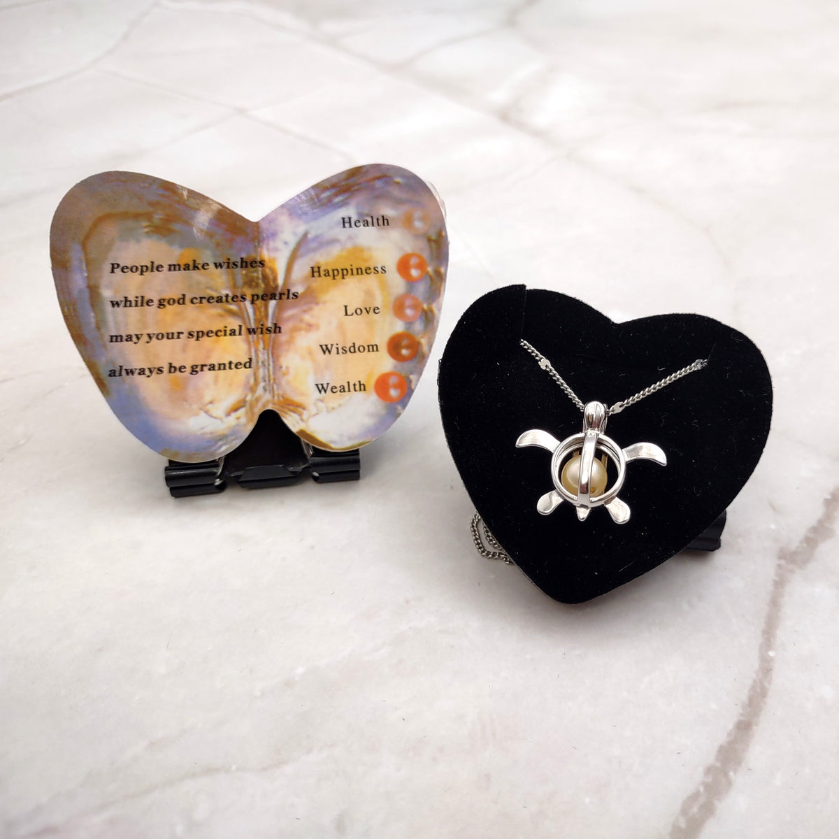 Sea Turtle Pearl Locket Necklace Kit Silver Tone (approx. 17.5+ inches AROUND) Fun Sea Turtle Pearl Pendant Necklace Jewelry Kit to gift!