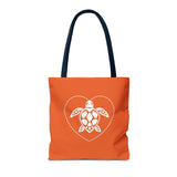 Orange Sea Turtle Heart Tote Bag - 3 sizes