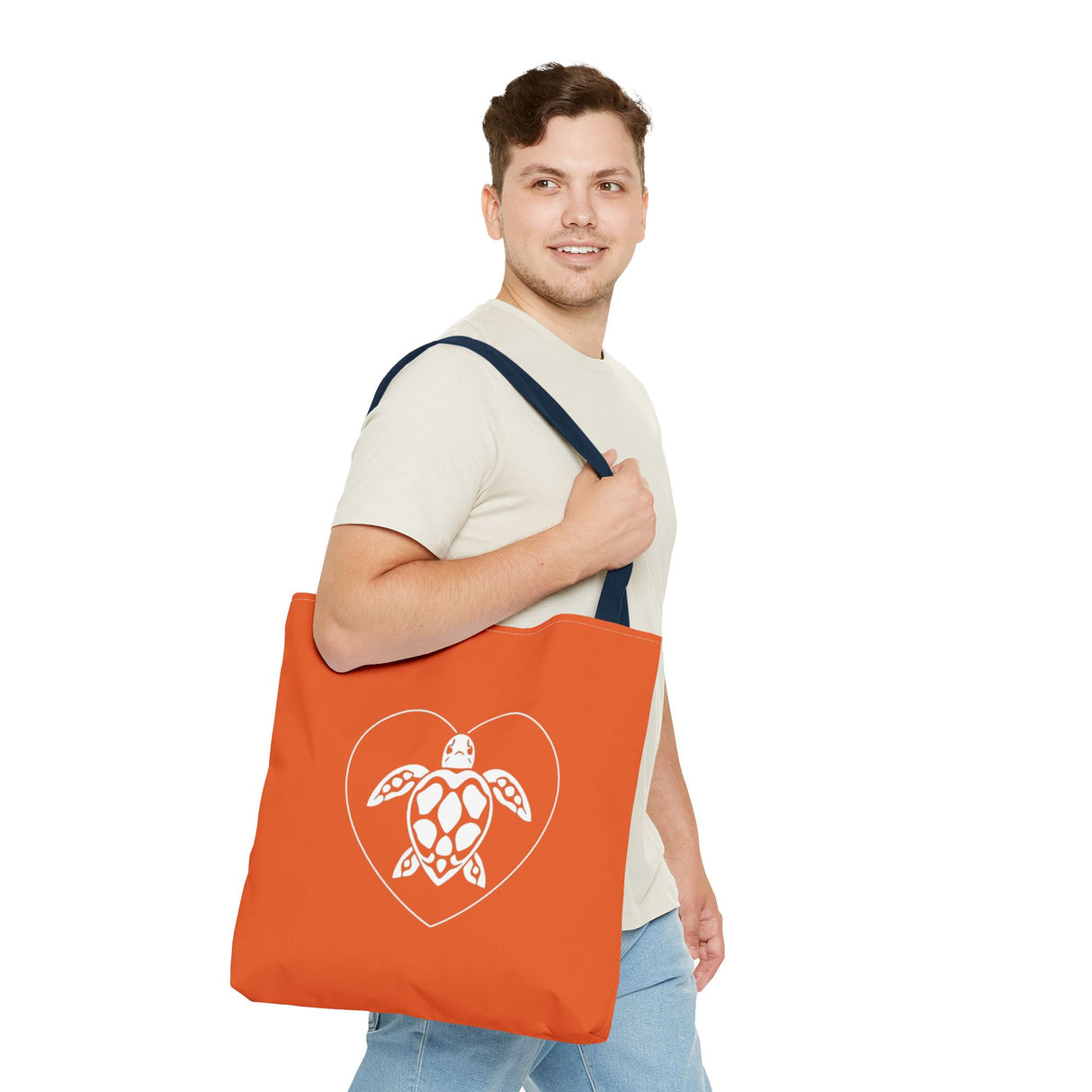Orange Sea Turtle Heart Tote Bag - 3 sizes