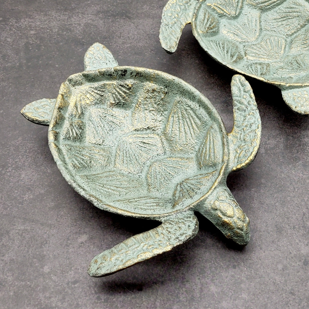 Cast Iron Sea Turtle Green Metal Dish (1 bowl approx. 7+ inches) Green Metal Sea Turtle Dish for jewelry trinkets & home décor!
