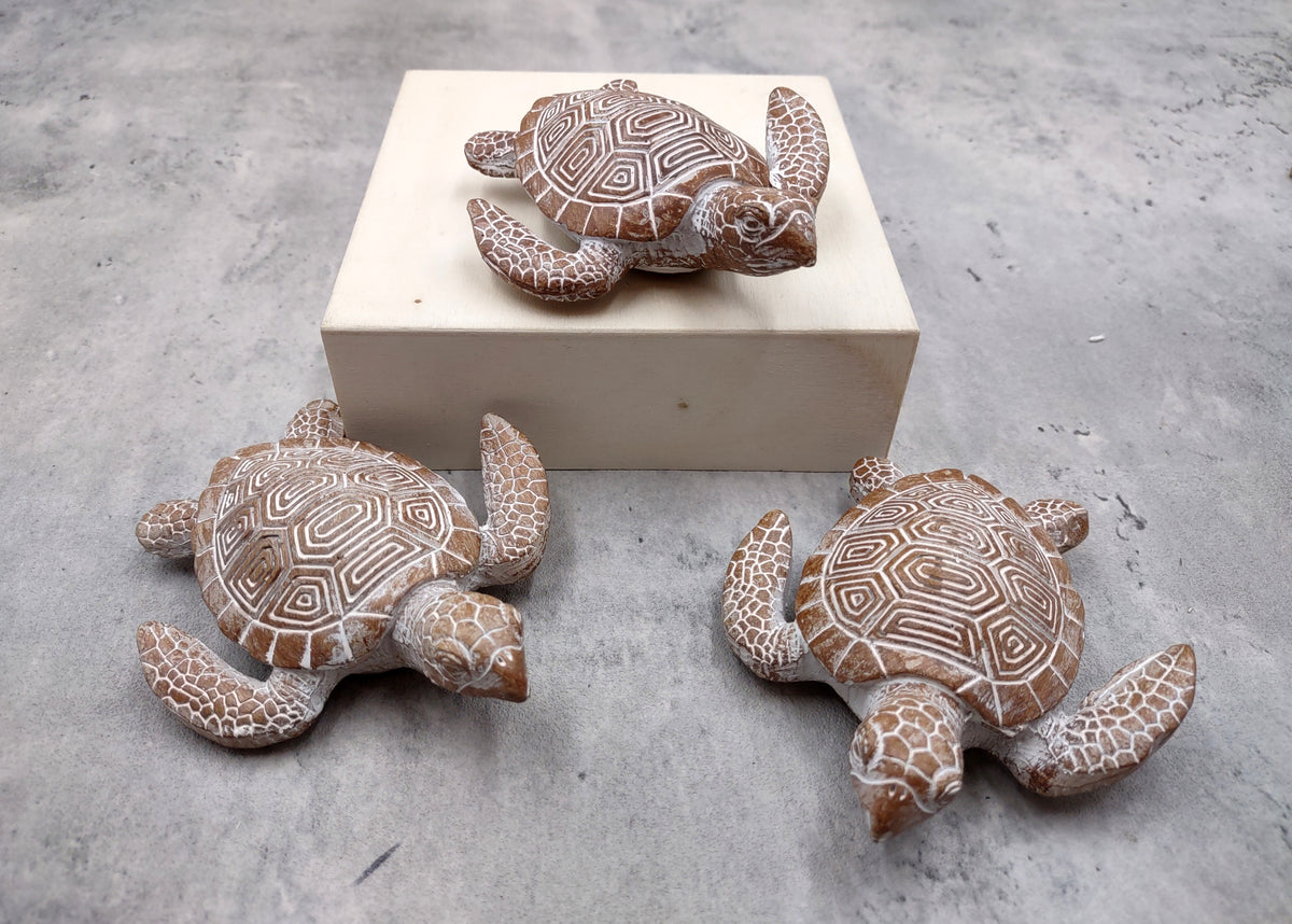 Brown Sea Turtle Figurine Weathered Resin (1 turtle approx. 3.75+ inches) Brown White Sea Turtle Statue for beach home decor & display!