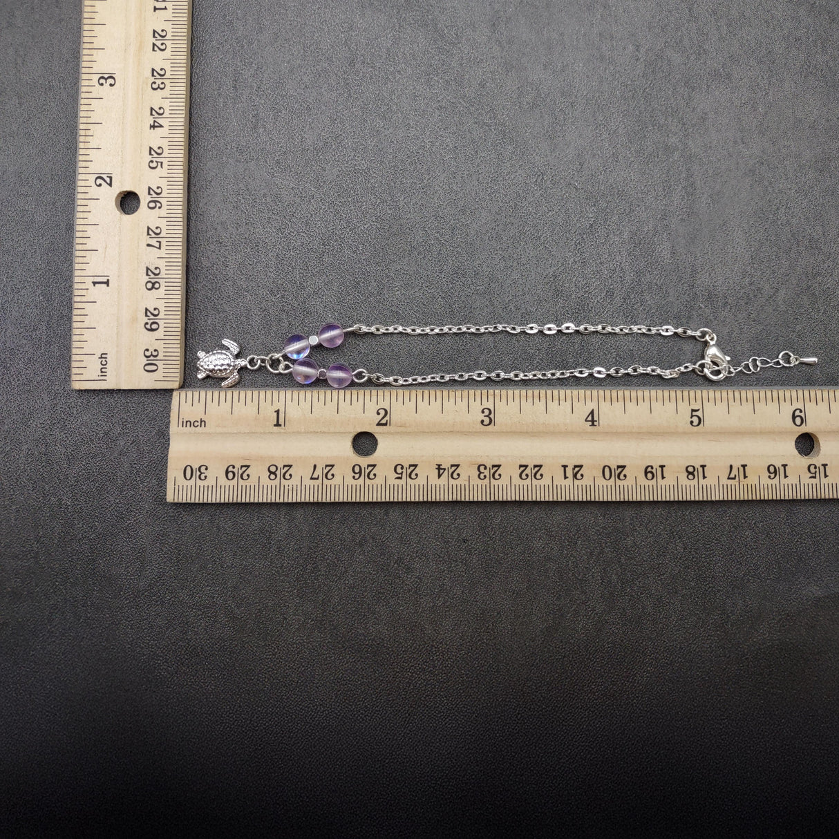 Sea Turtle Anklet Purple Beads Silver Color (approx. 9+ inches AROUND) Cute Light Purple Sea Turtle Charm Anklet for any beachy outfit!