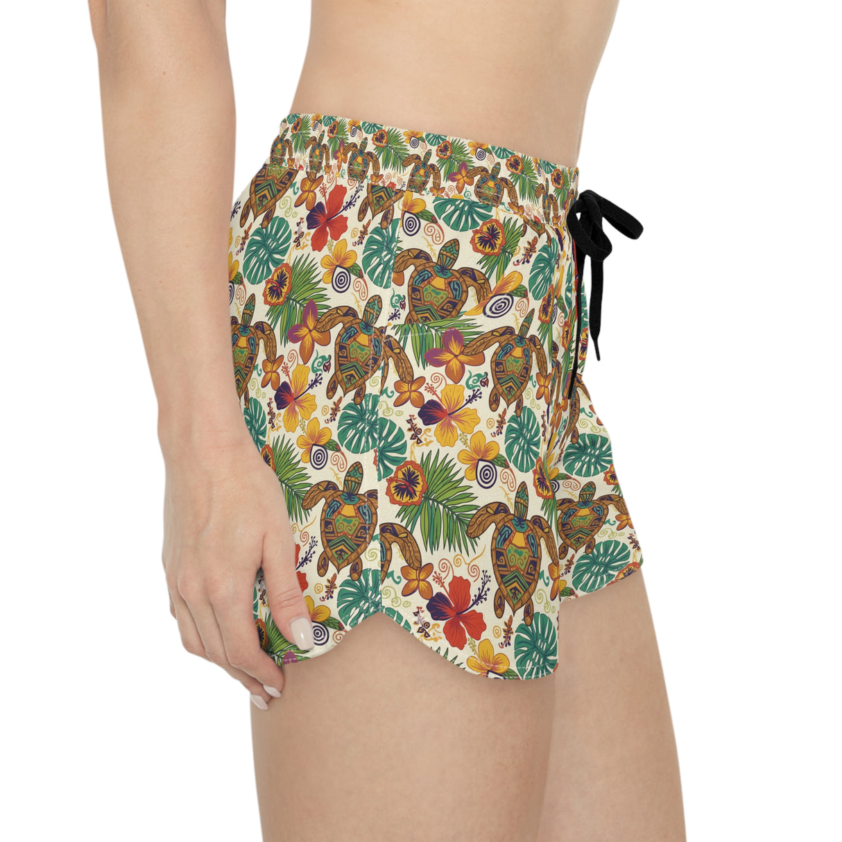 Retro Tropical Sea Turtle Print Womens Shorts