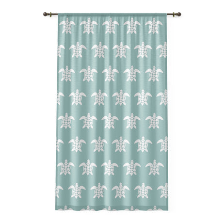 White and Blue Sea Turtle Tropical Pattern Window Curtain
