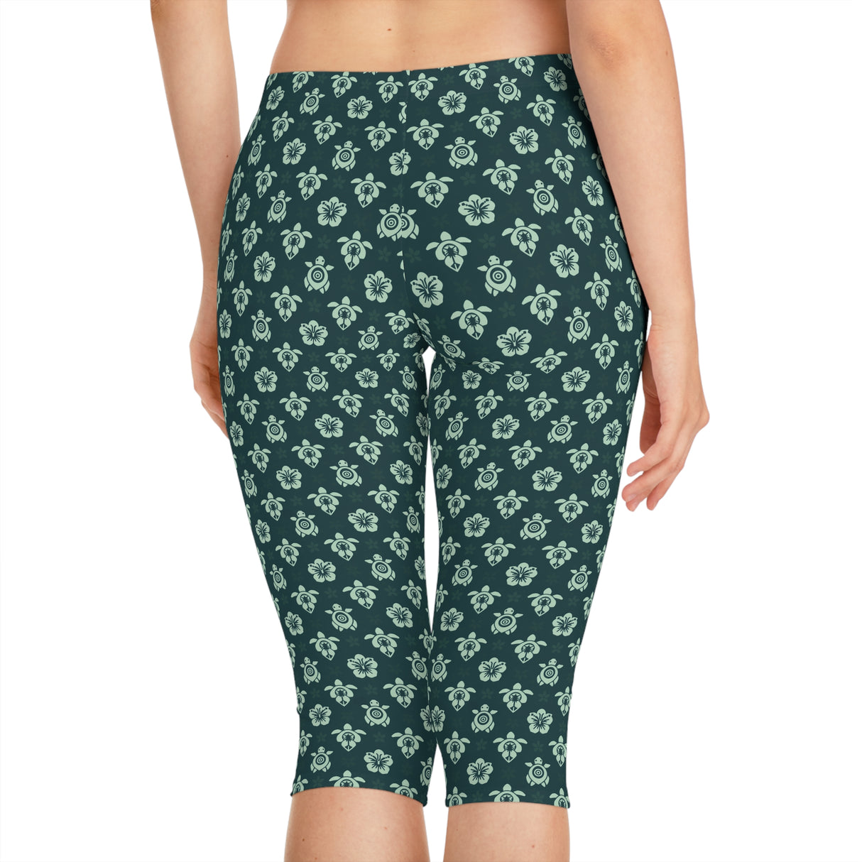 Dark Teal Sea Turtle Capri Leggings