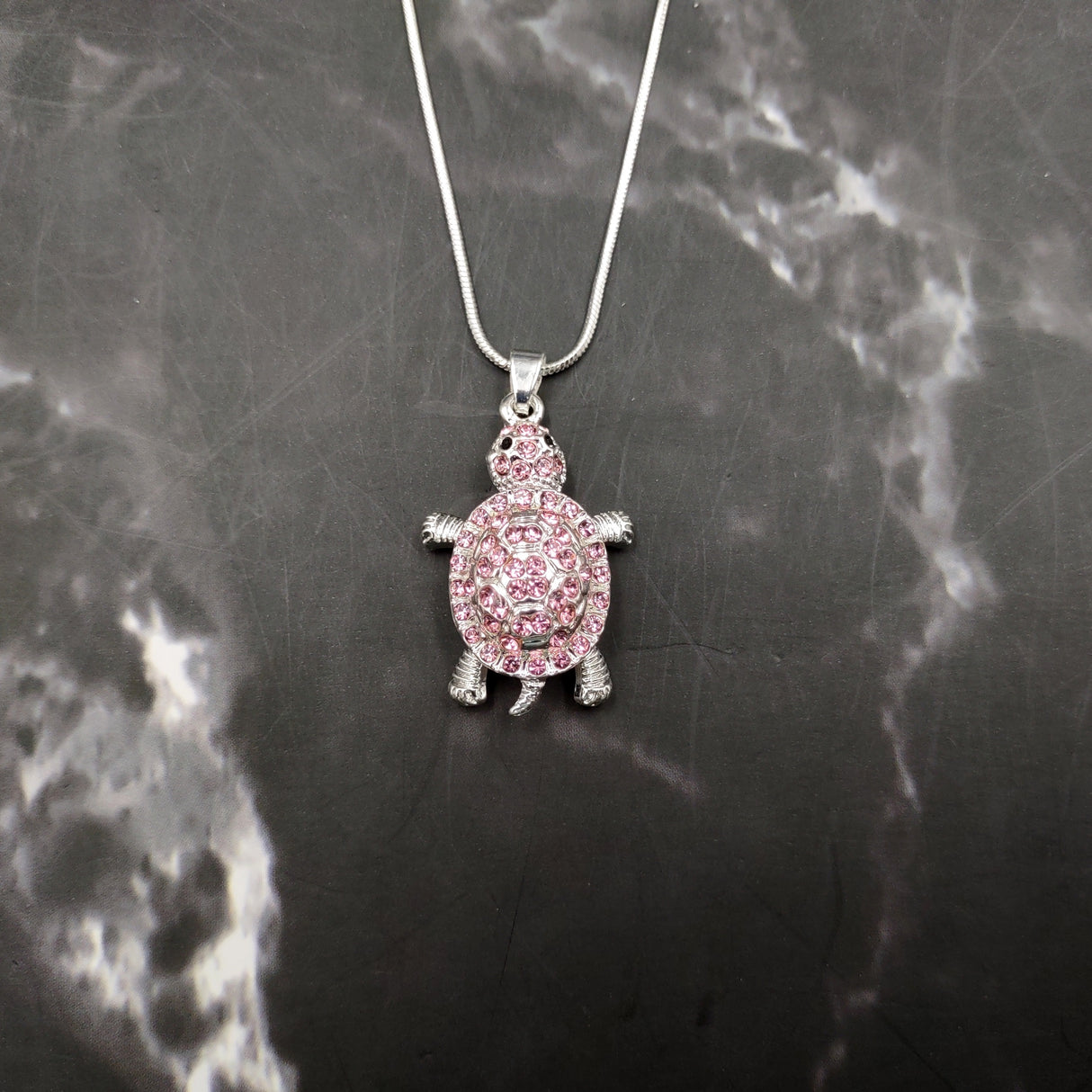 Pink Sea Turtle Necklace Silver Rhinestone Pendant (approx. 16+ inches AROUND) Colorful Sea Turtle Jewelry a gift for ocean life enthusiast!
