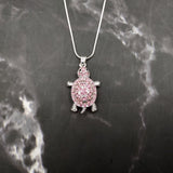 Pink Sea Turtle Necklace Silver Rhinestone Pendant (approx. 16+ inches AROUND) Colorful Sea Turtle Jewelry a gift for ocean life enthusiast!