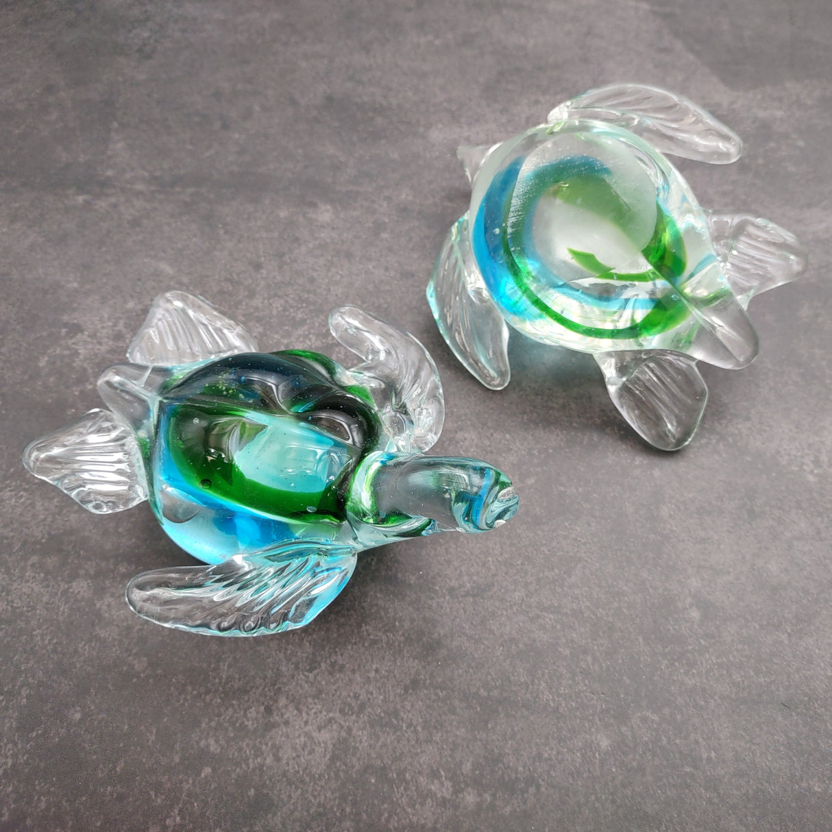 Glass Sea Turtle Figurine Spiral Aqua Green (1 figure approx. 4.5 inches long) Blue Green Glass Sea Turtle for home decor & gifting!