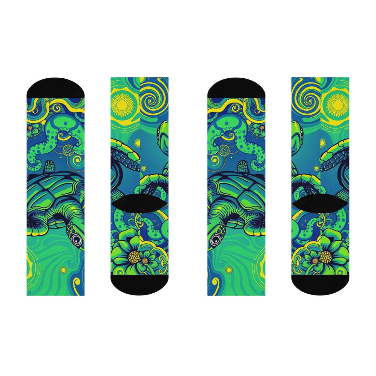 Trippy Green Sea Turtle Cushioned Crew Socks