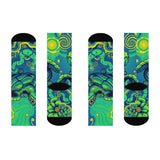 Trippy Green Sea Turtle Cushioned Crew Socks