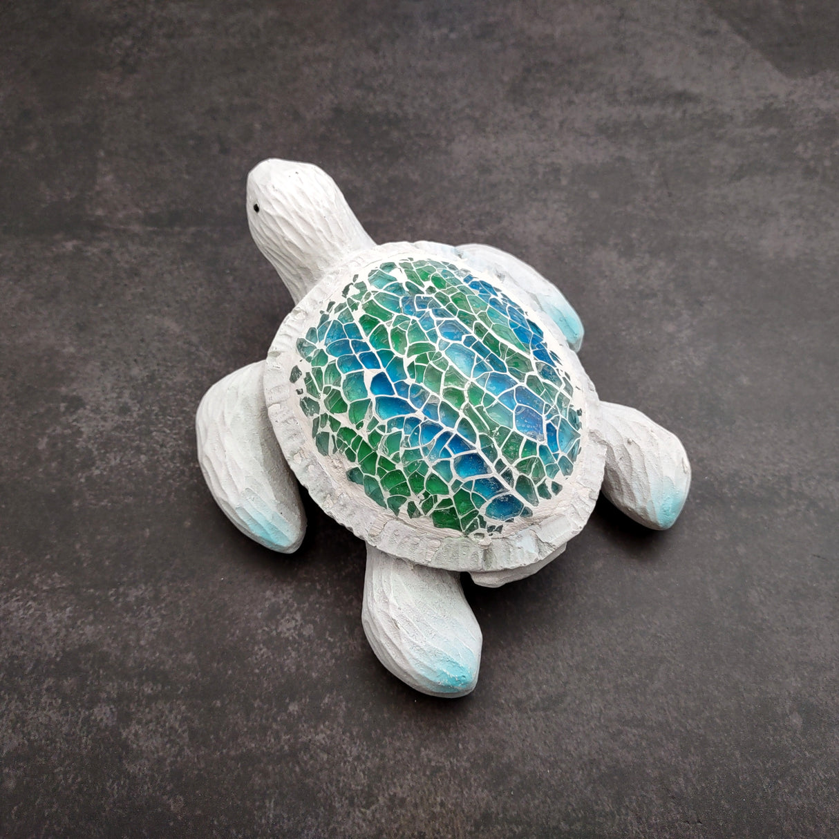 Beach Glass Sea Turtle Blue Green Mosaic Shell Figurine (1 sea turtle approx. 5.5 inches long) Glass Mosaic Shell Sea Turtle for home decor!