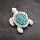 Beach Glass Sea Turtle Blue Green Mosaic Shell Figurine (1 sea turtle approx. 5.5 inches long) Glass Mosaic Shell Sea Turtle for home decor!