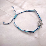 Sea Turtle Charm Bracelet Dark and Light Blue White Cord (approx. 5-7+ inches AROUND) Navy and Baby Blue Sea Turtle String Bracelet to gift!