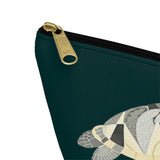Dark Teal Collage Sea Turtle Print Accessory Pouch