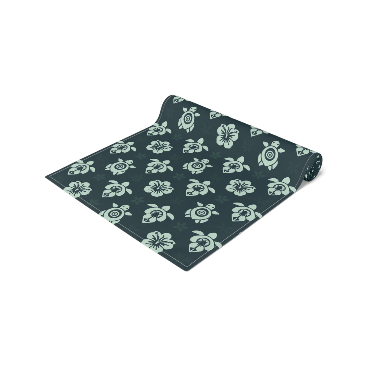 Dark Teal Sea Turtle and Floral Print Table Runner