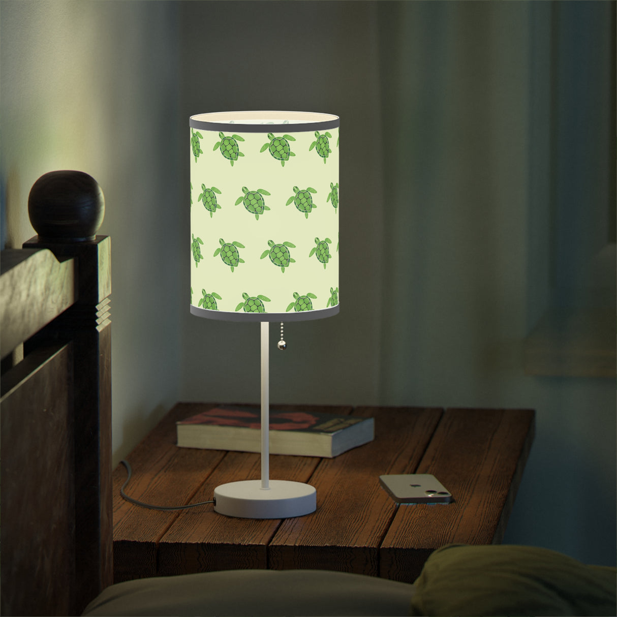 Green Sea Turtle Pattern Table Lamp, Nightstand Light, Sea Life Decor, Beach House Accent, Kid's Room Lighting