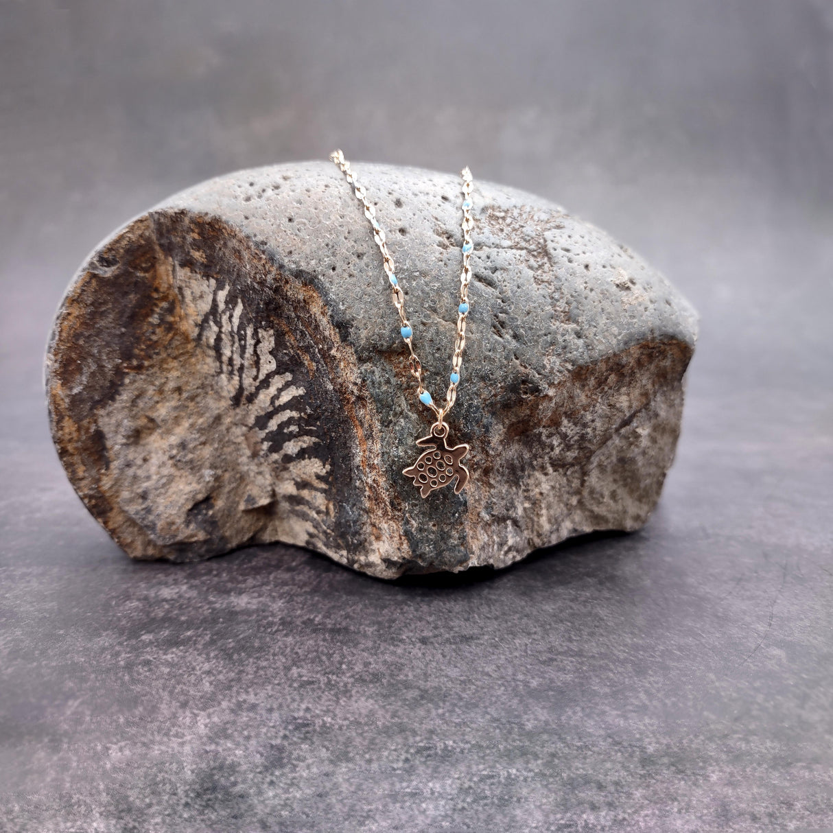 Sea Turtle Necklace Blue Gold Color (1 necklace approx. 16+ inches AROUND) Gold Tone Light Blue Sea Turtle charm necklace for gifting!