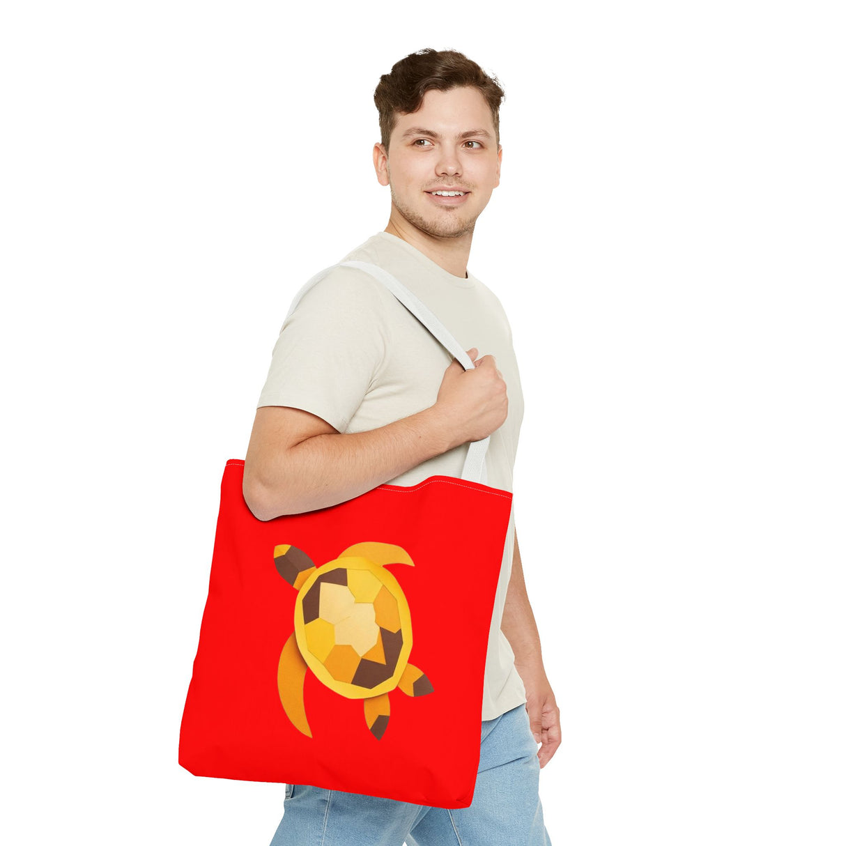 Red and Gold Collage Print Sea Turtle Tote Bag - 3 sizes