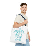 White and Teal Tropical Flower Sea Turtle Tote Bag - 3 sizes