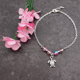 Sea Turtle Anklet Light Pink Beads Silver Color (approx. 9+ inches AROUND) Cute Pink Sea Turtle Charm Anklet for any beachy outfit!