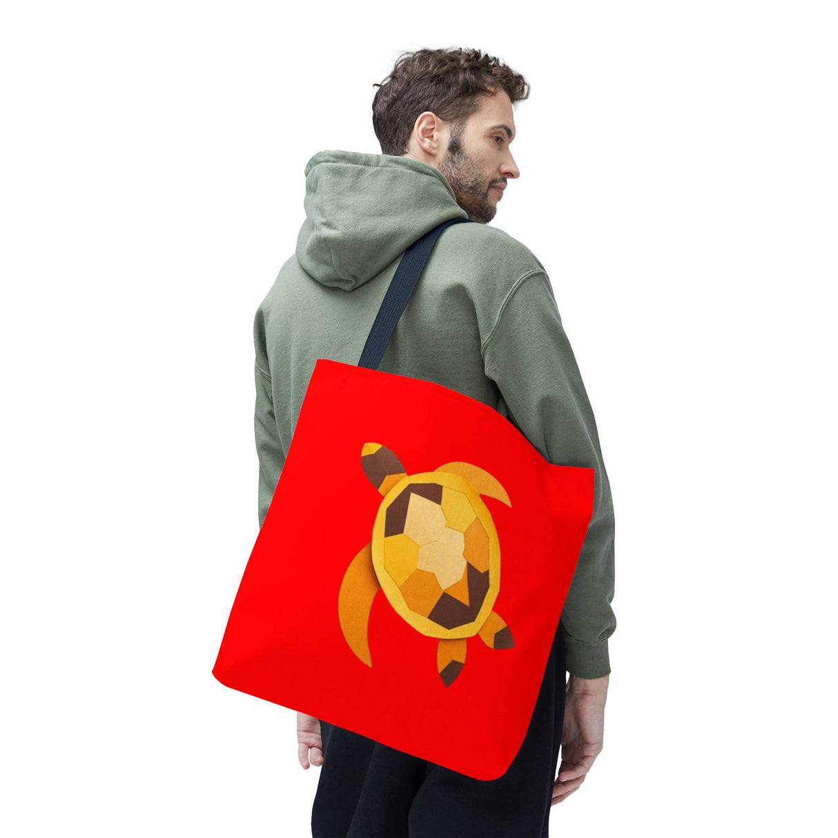 Red and Gold Collage Print Sea Turtle Tote Bag - 3 sizes