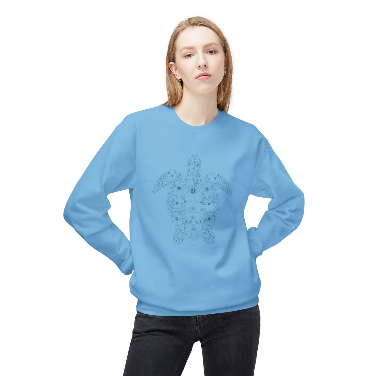 Teal Green Intricate Flowers and Sea Turtle Sweatshirt - 4 colors