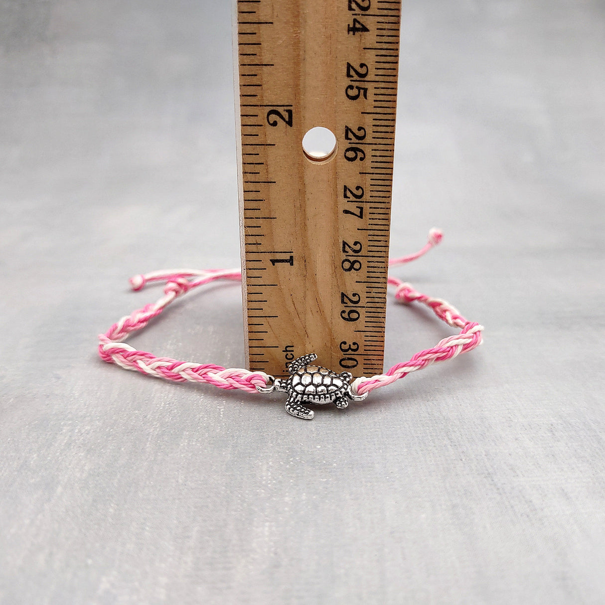 Sea Turtle Bracelet Braided Cord Magenta Pink White (approx. 5-7+ inches AROUND) Rose Blush White Knit String Sea Turtle Bracelet to gift!