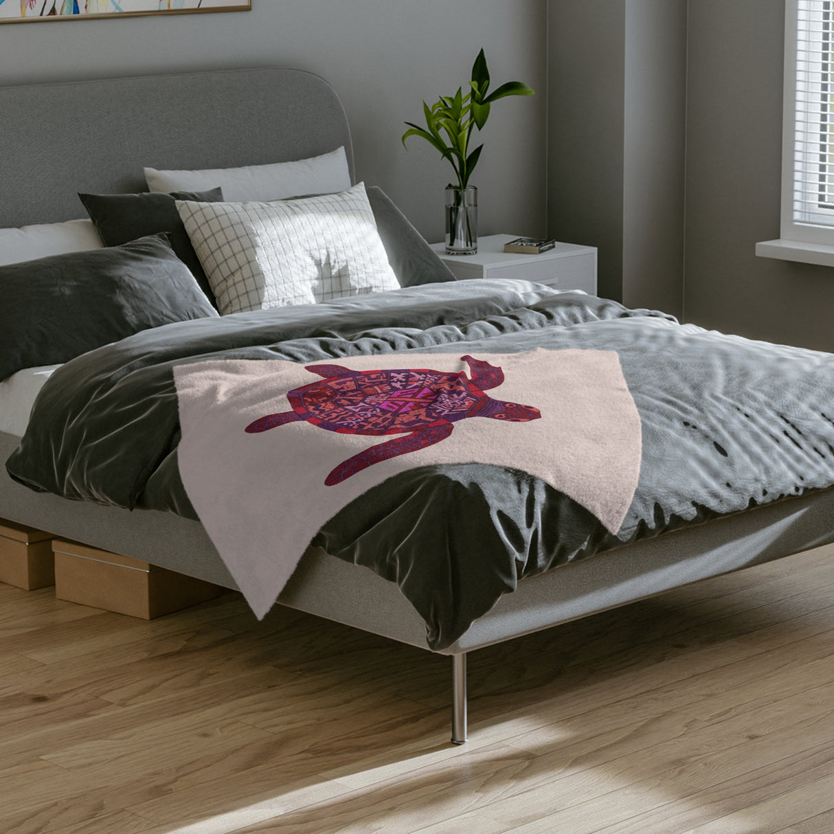 Peach and Purple Sea Turtle-Themed Velveteen Microfiber Blanket - 3 Sizes