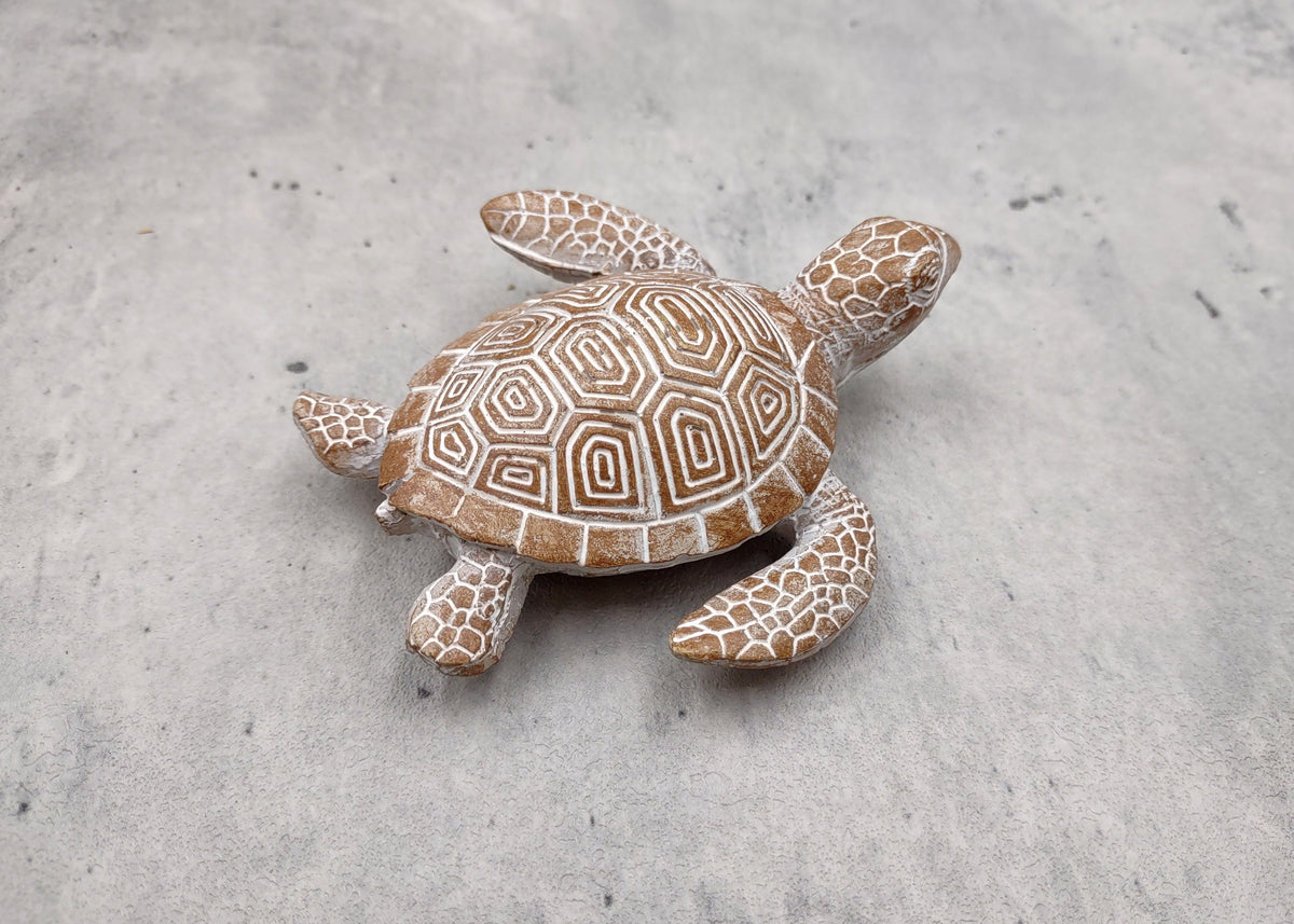 Brown Sea Turtle Figurine Weathered Resin (1 turtle approx. 3.75+ inches) Brown White Sea Turtle Statue for beach home decor & display!
