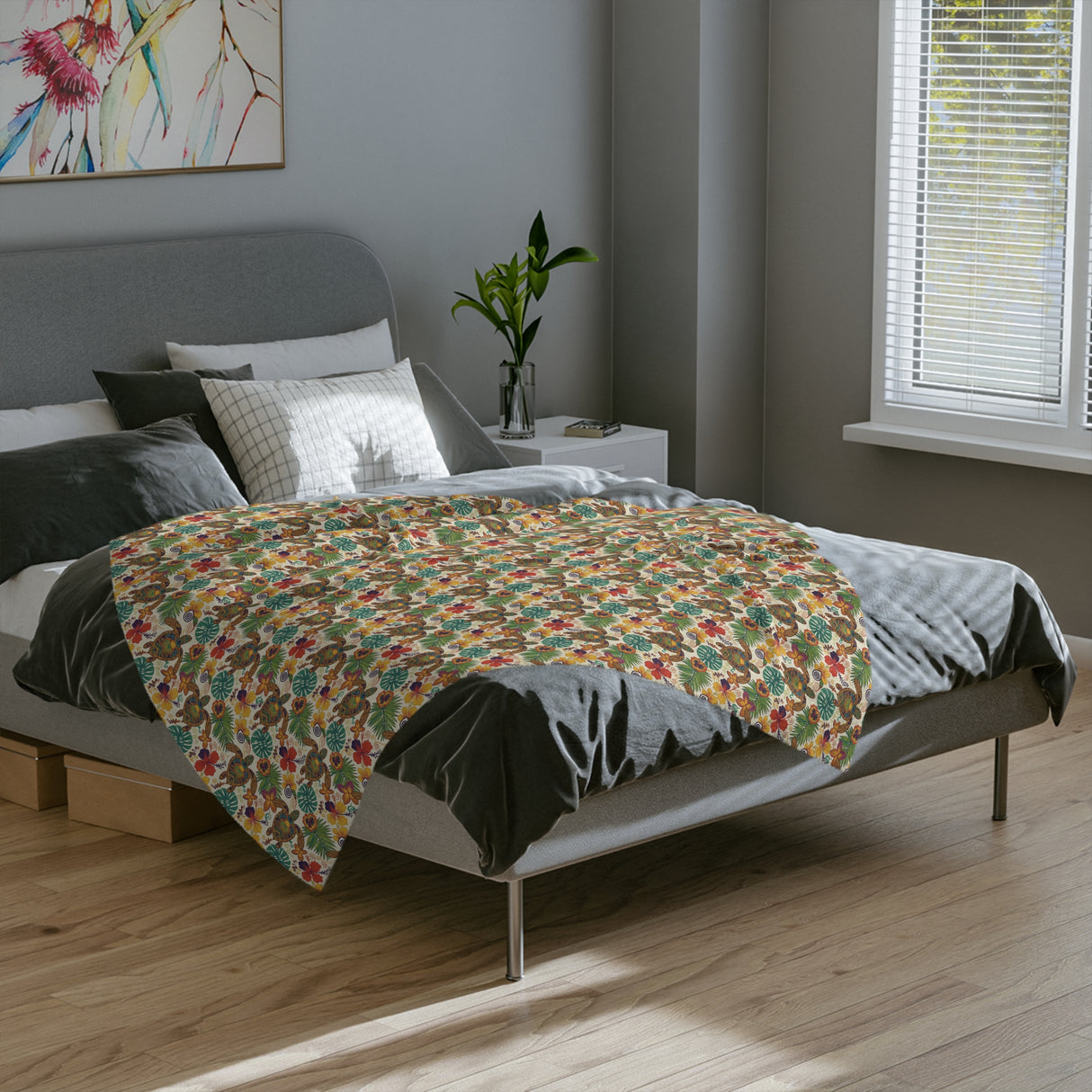 Tropical Sea Turtle-Themed Velveteen Microfiber Blanket - 3 Sizes