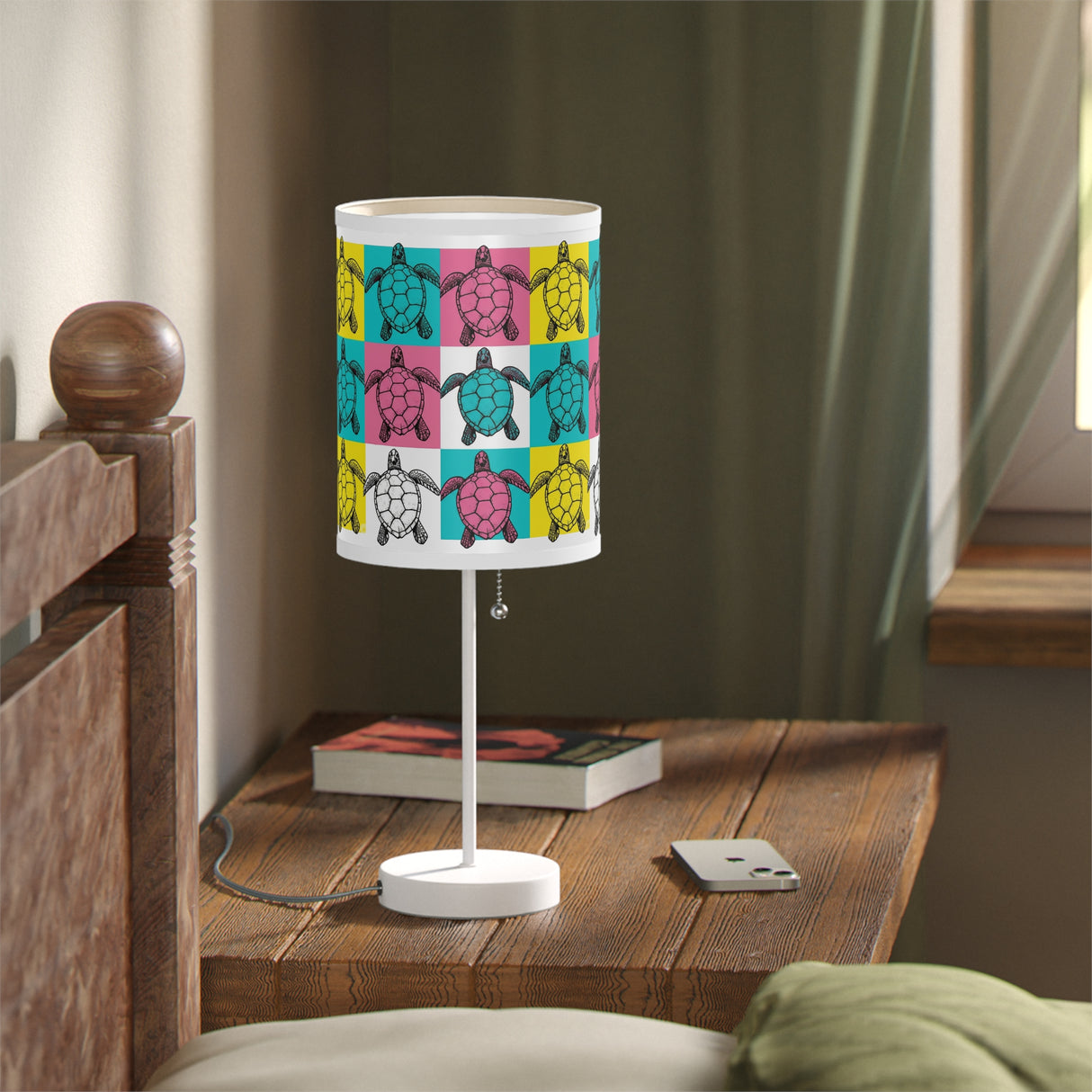 Colorful Turtle Table Lamp, Nightstand Light, Sea Life Decor, Beach House Accent, Kid's Room Lighting