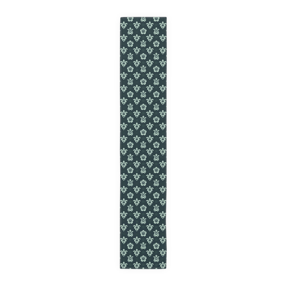 Dark Teal Sea Turtle and Floral Print Table Runner