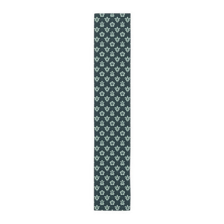 Dark Teal Sea Turtle and Floral Print Table Runner