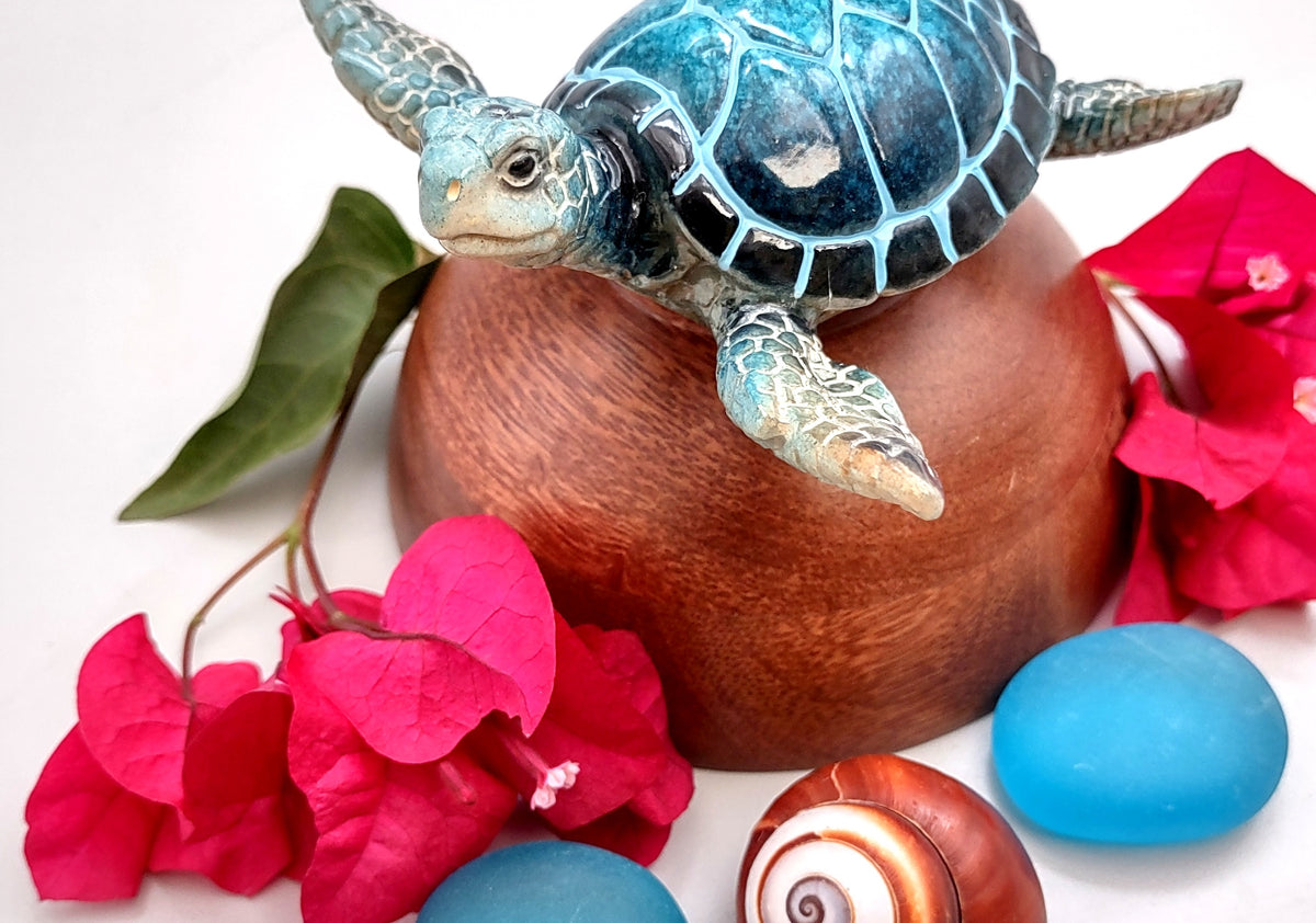 Blue Sea Turtle Figurine Painted Resin (1 turtle approx. 4+ inches long) Blue Painted Resin Sea Turtle Figure for coastal home décor!