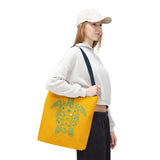 Gold and Teal Tropical Flower Sea Turtle Tote Bag, Eco-Friendly Shopping Bag, Summer Beach Bag, Animal Lover Gift, Cute Tote for Kids & Adults