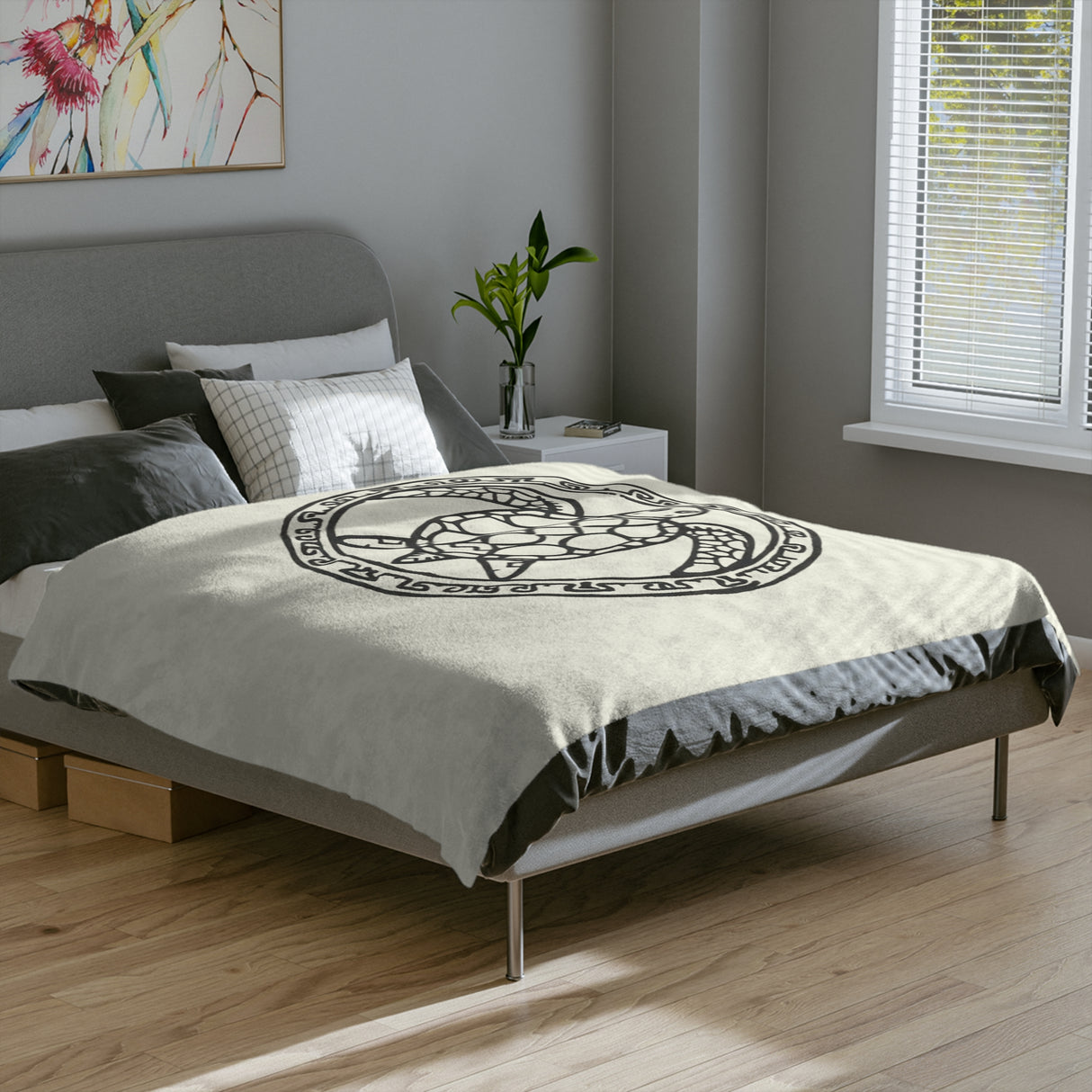 Tribal Tropical Sea Turtle-Themed Velveteen Microfiber Blanket - 3 Sizes