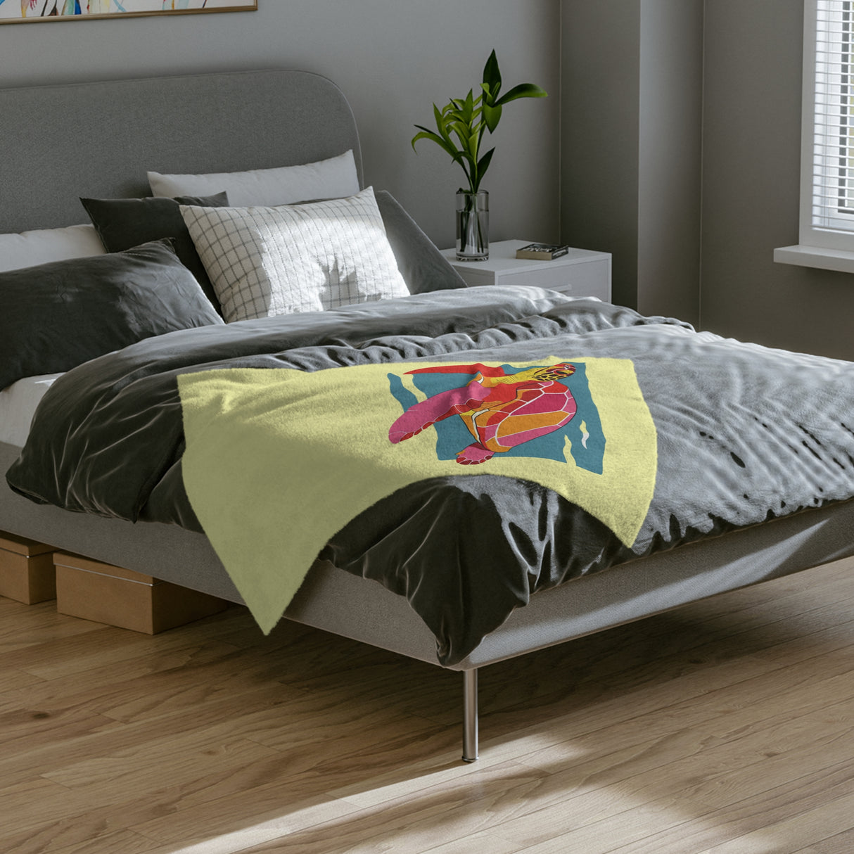 Colorful Pop Art  Sea Turtle -Themed Velveteen Microfiber Blanket - 3 Sizes
