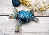 Blue Sea Turtle Figurine Painted Resin (1 turtle approx. 5.75+ inches long) Blue Painted Resin Sea Turtle Figure for coastal home decor!