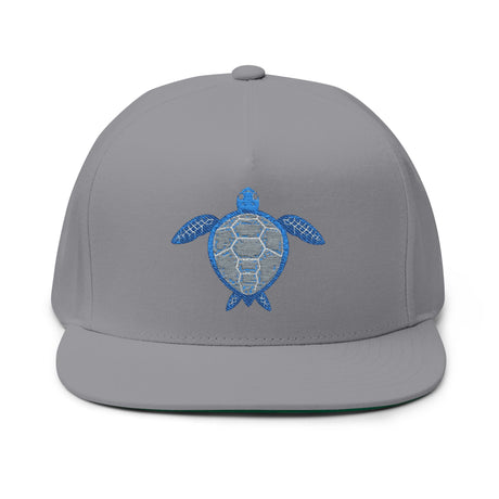 Blue Sea Turtle Profile Embroidered Flat Bill Cap