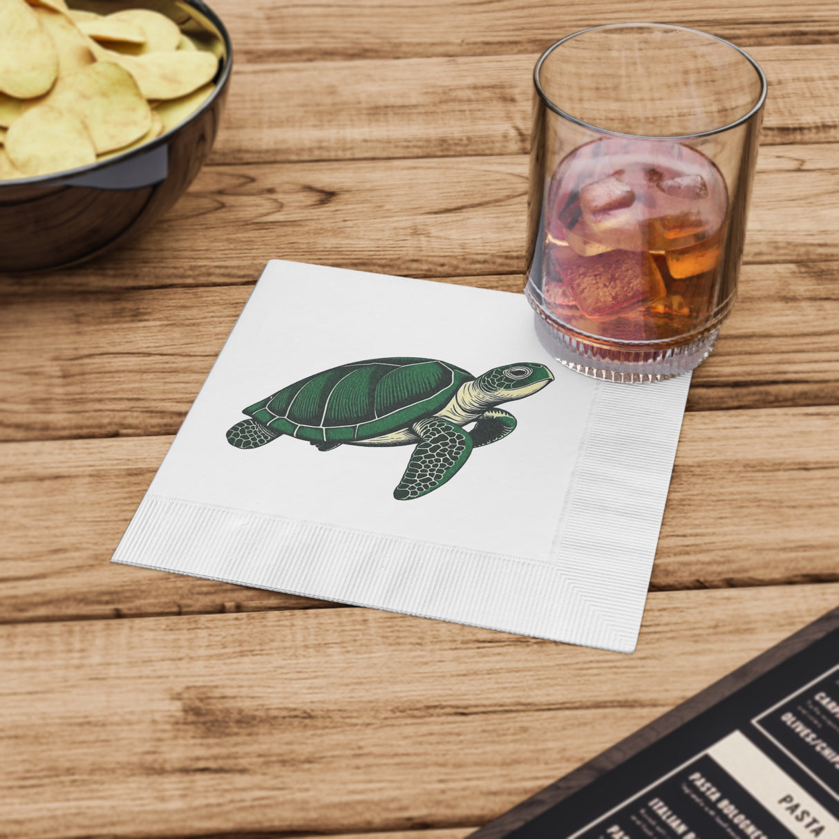 Pen and Ink SeaTurtle-Themed Cocktail Napkins