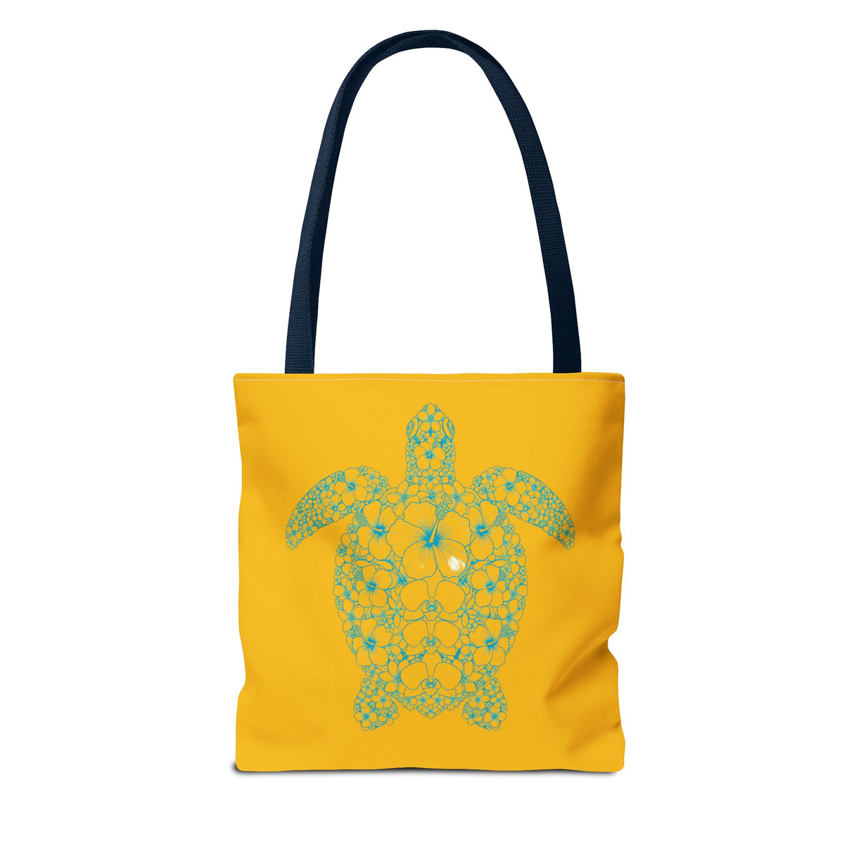 Gold and Teal Tropical Flower Sea Turtle Tote Bag, Eco-Friendly Shopping Bag, Summer Beach Bag, Animal Lover Gift, Cute Tote for Kids & Adults